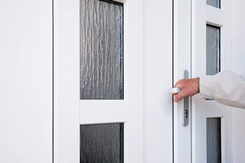 a close up of a door